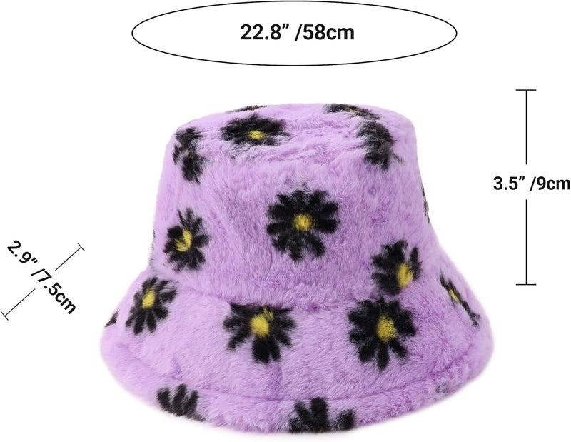 Umeepar Winter Faux Fur Fuzzy Bucket Hat Fluffy Warm Hat for Women Men - Image 5